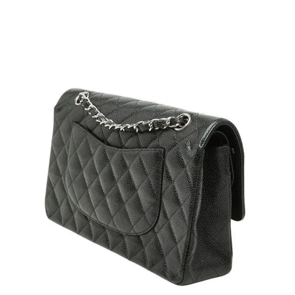 Chanel Matelasse 25 Coco Mark Double Flap Caviar Skin Shoulder Bag Black